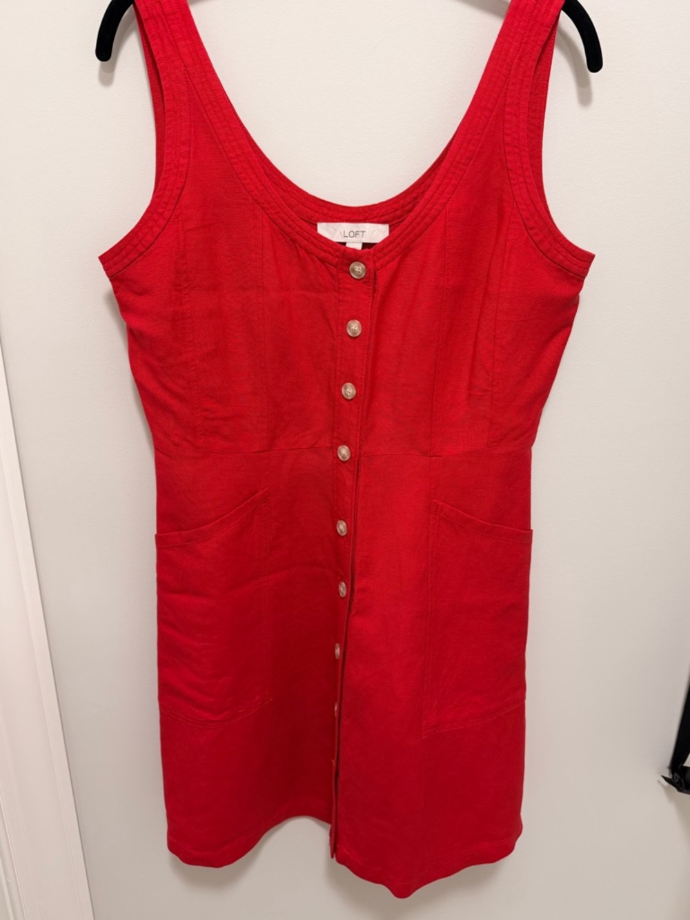 LOFT Red Button-Front Mini Dress - Picture 2 of 4